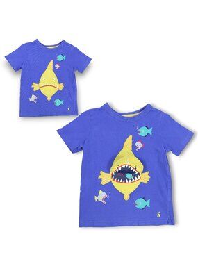 Joules Boys Blue Interactive Pirhahna Chomp Short Sleeve Shirt 110cm / 5